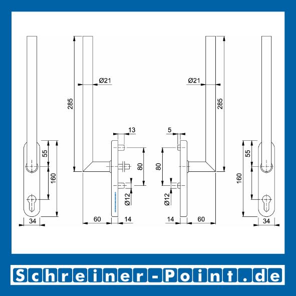 Hoppe Amsterdam Edelstahlt F69 Hebe-Schiebetür-Garnitur HS-E0400Z/431N PZ Lochung 2619616